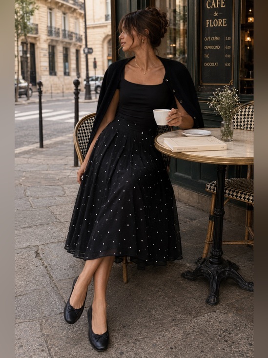 Anthropologie Dresses & Skirts - Anthropologie Daniel Rainn Black Swiss Dot Midi Skirt Balletcore A-Line Pockets